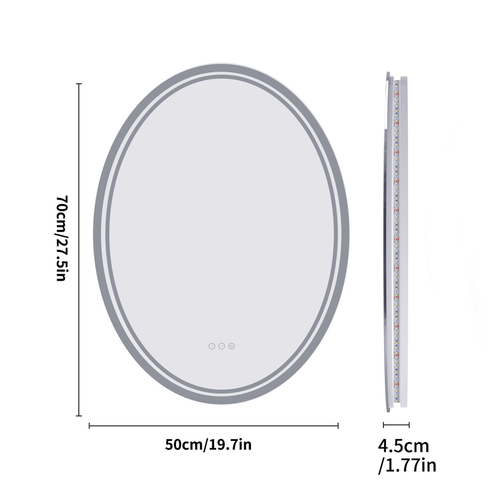 Memory Defog Oval LED Vanity Mirror Bathroom Steples Dimmable Wall Makeup Mirror