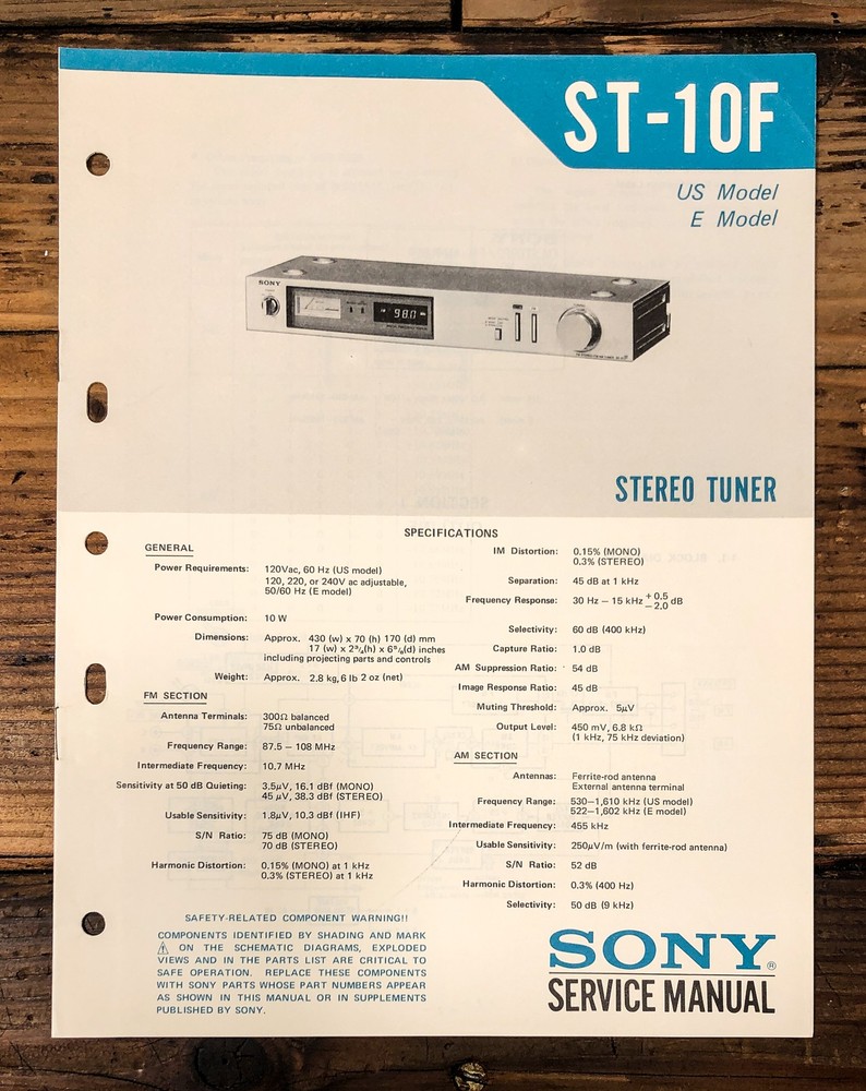 Sony ST-10F Tuner Service Manual *Original*