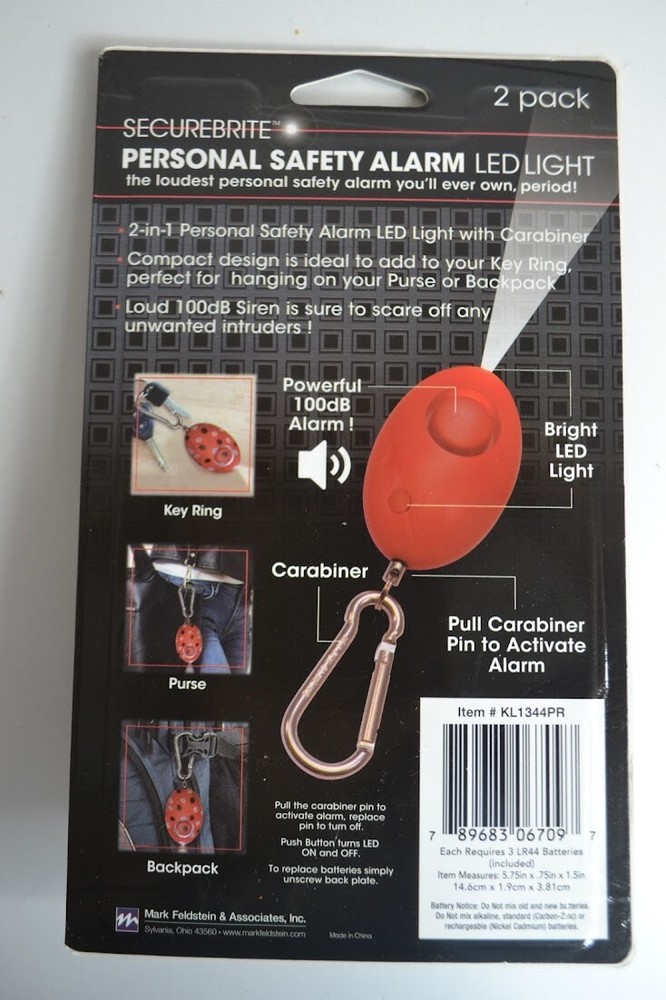 Securebrite Personal Safety Alarm LED Light 2 pack 100DB Solid Red & Paw Print