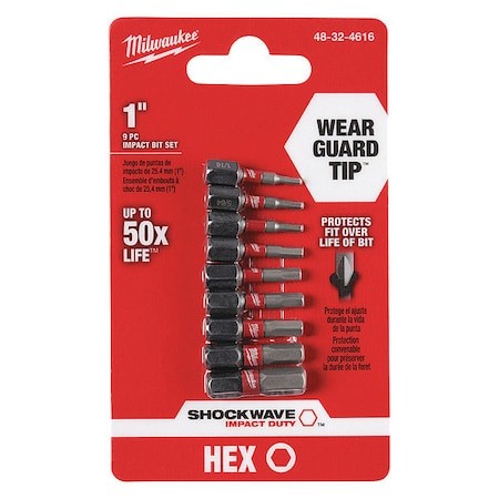 Milwaukee Tool 48-32-4616 Shockwave Impact Hex Insert Bit Set -9Pc
