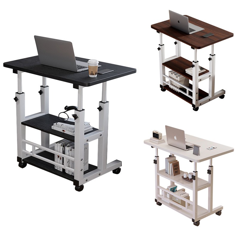 3 Tier Rolling Computer Desk Laptop Table Height Adjustable Study Table 60x40cm