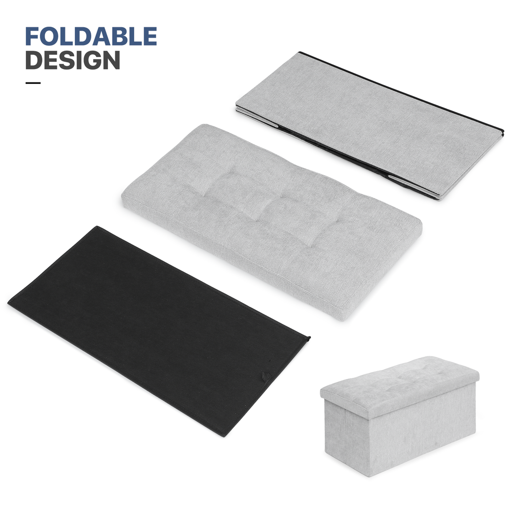 30" Gray Modern Storage Ottoman Benches Fabric Upholstered Rectangular Footstool