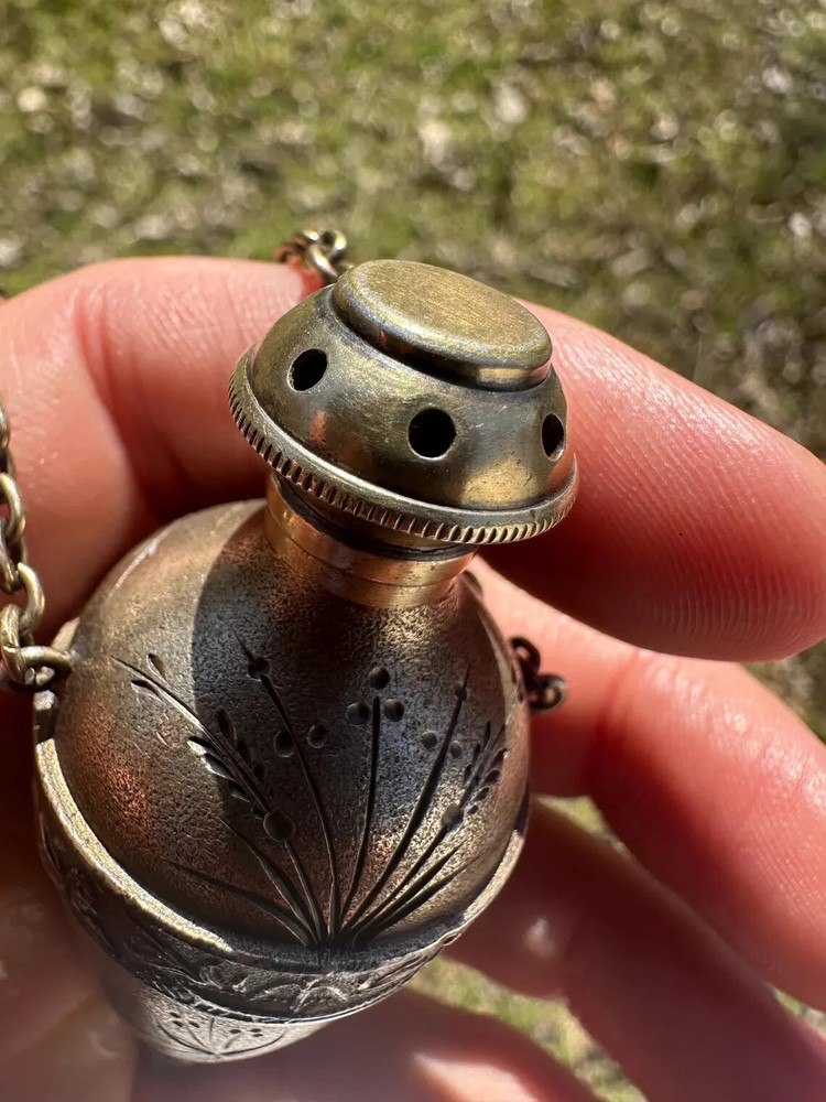 Antique Victorian Silver Chatelaine Perfumer Senct Flask Pomander