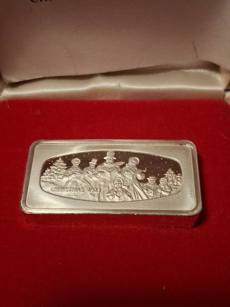 1973 THE FRANKLIN MINT CHRISTMAS INGOT WITH BOX SOLID SILVER STERLING