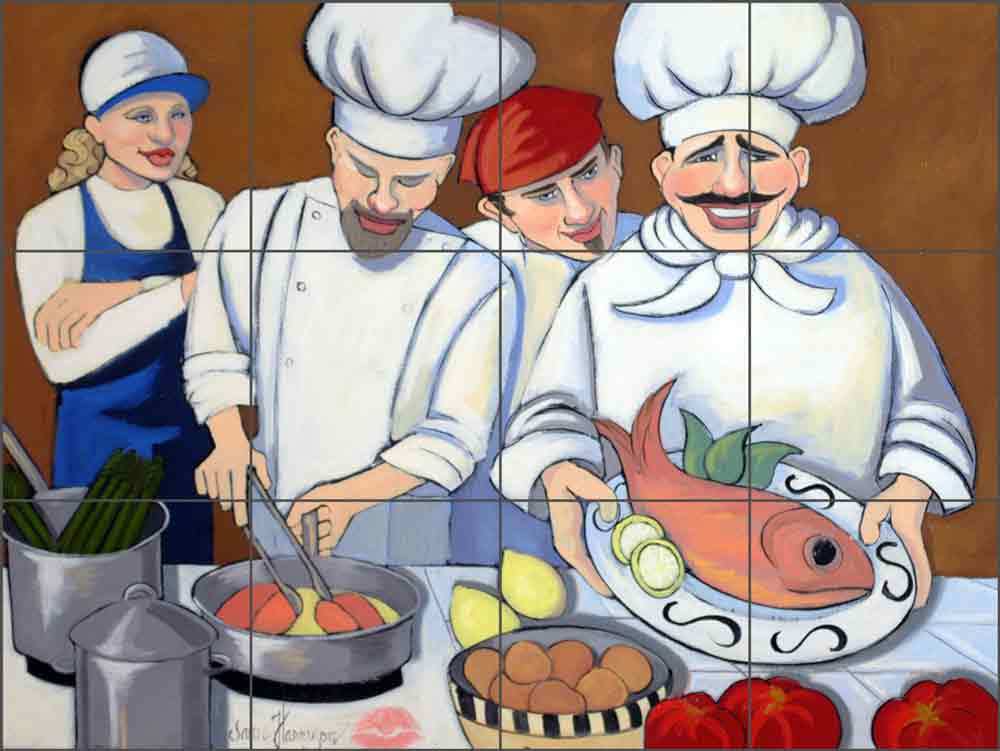 Chef Tile Backsplash Ceramic Mural Harrison Kitchen Salmon Wine Art JHA018