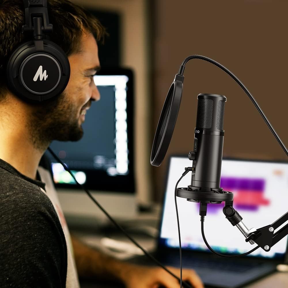 USB Microphone for PC, Professional Computer Condenser Mic with Mute, Mic Gai...