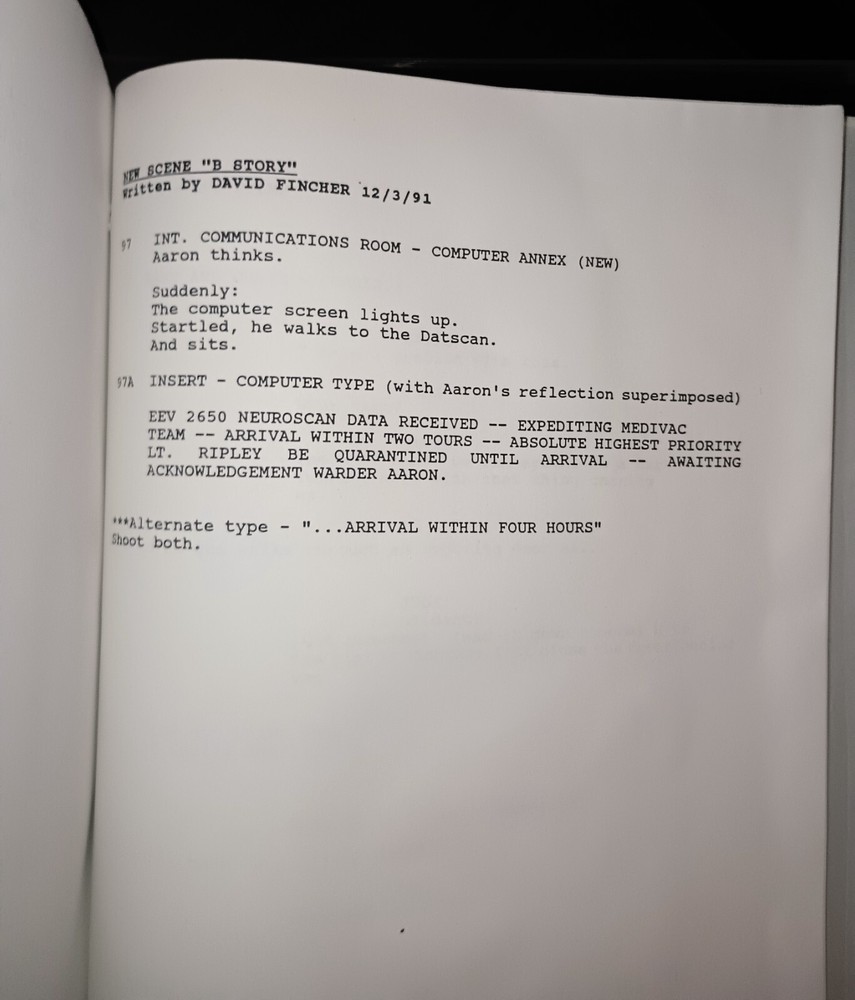 ALIEN 3 Rare Production Reshoot Script Walter Hill David Fincher Screenplay 1992