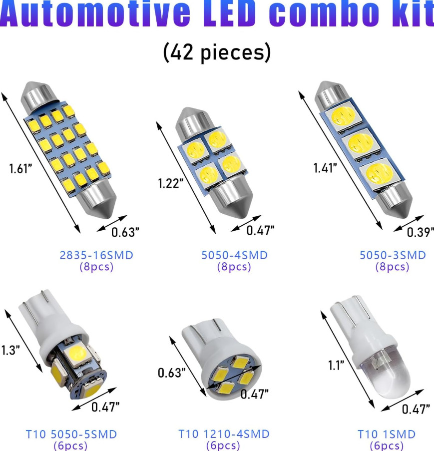 42PCS LED Interior Car Lights, Super Bright White Bulb Replacement Kit Set for D