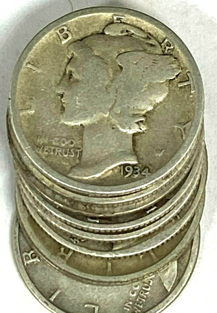 Mercury Dimes - 90% Silver  -  10 coins