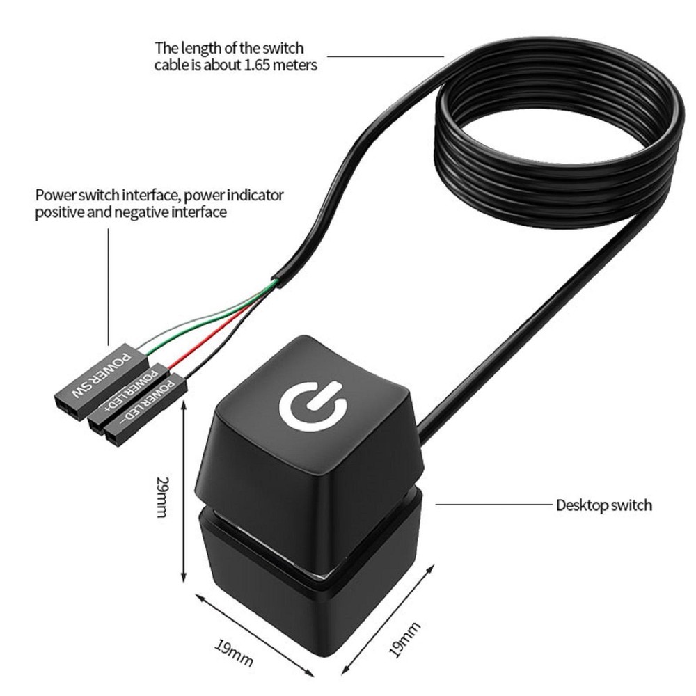 LED Computer Desktop Switch PC Motherboard External Power On/Off Button Cable m
