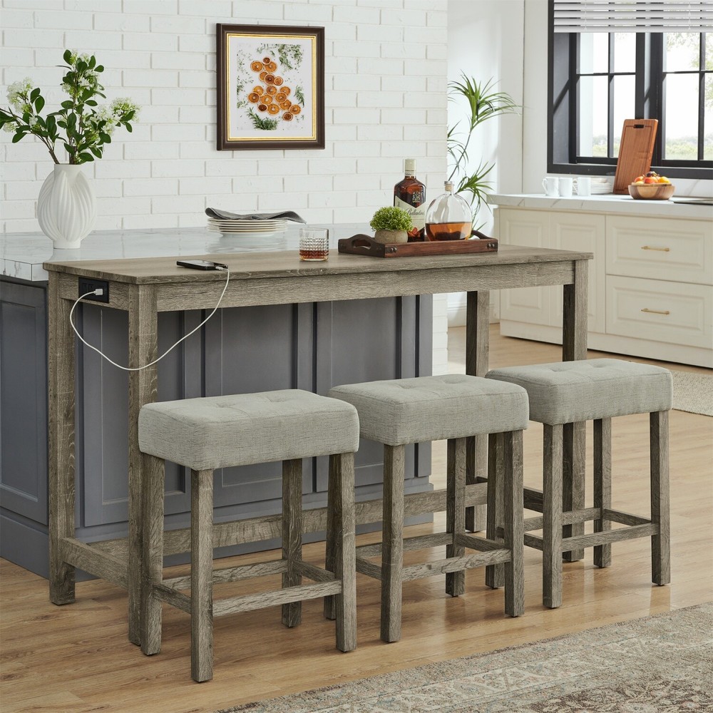4 Piece Bar Table Set Counter Height Kitchen Pub Table with 3 Bar Stools