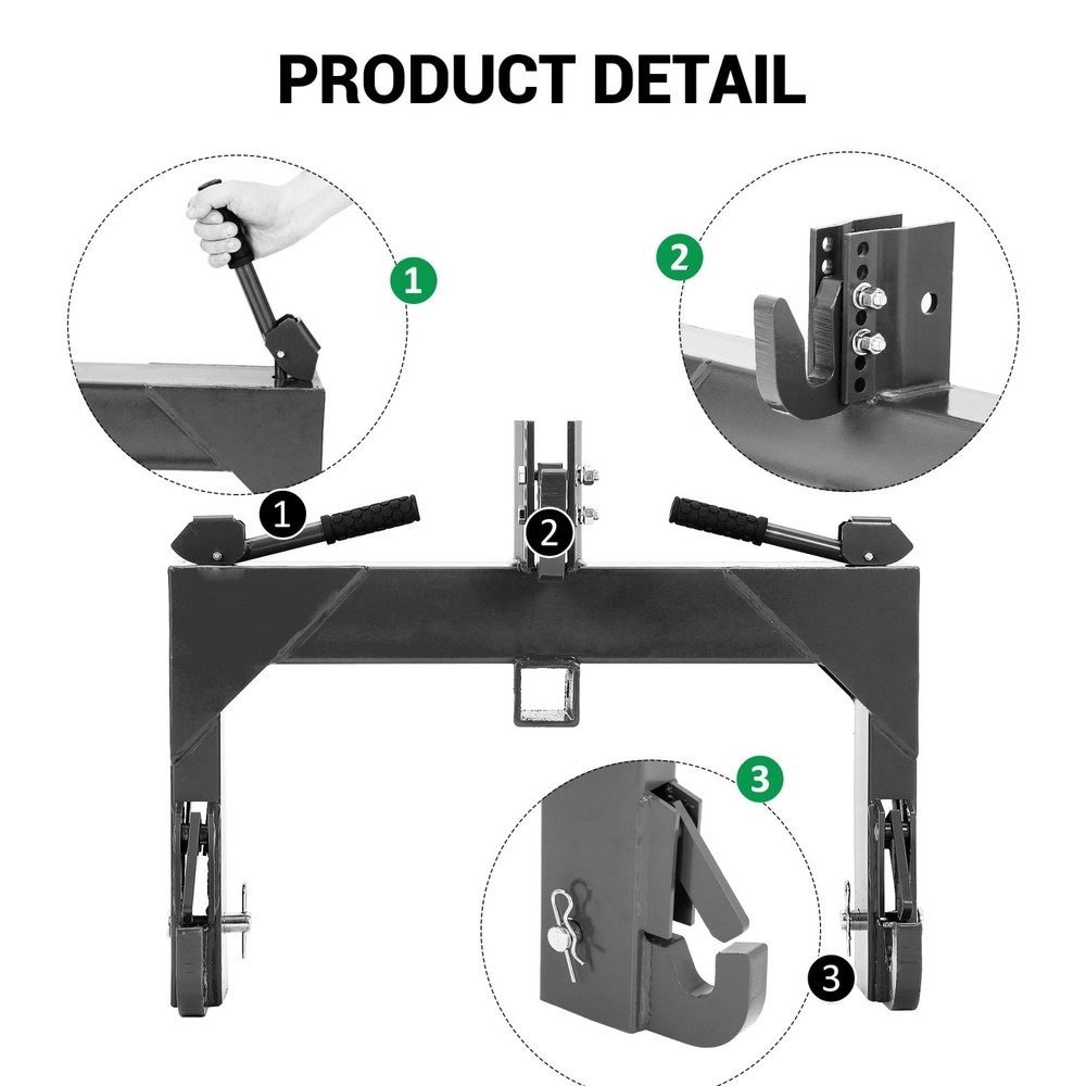 3-Point Quick Hitch Category 1 Tractor Implement Adaption 3000 LB Lift Capacity