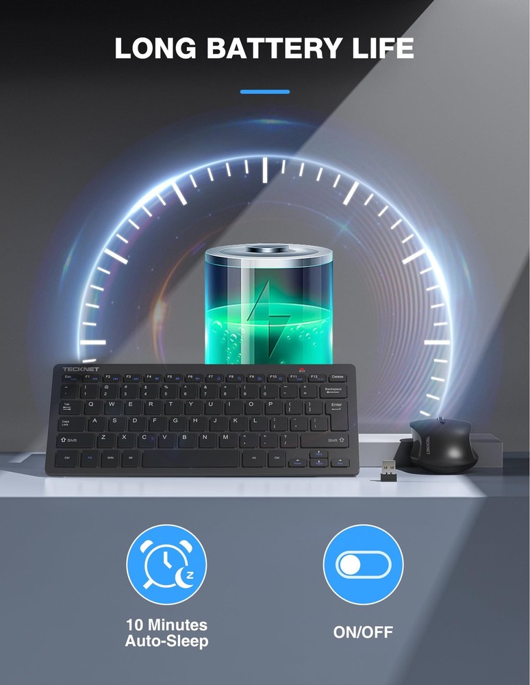 Wireless Keyboard and Mouse Combo, Mini Cordless Computer Keyboard and Mouse ...