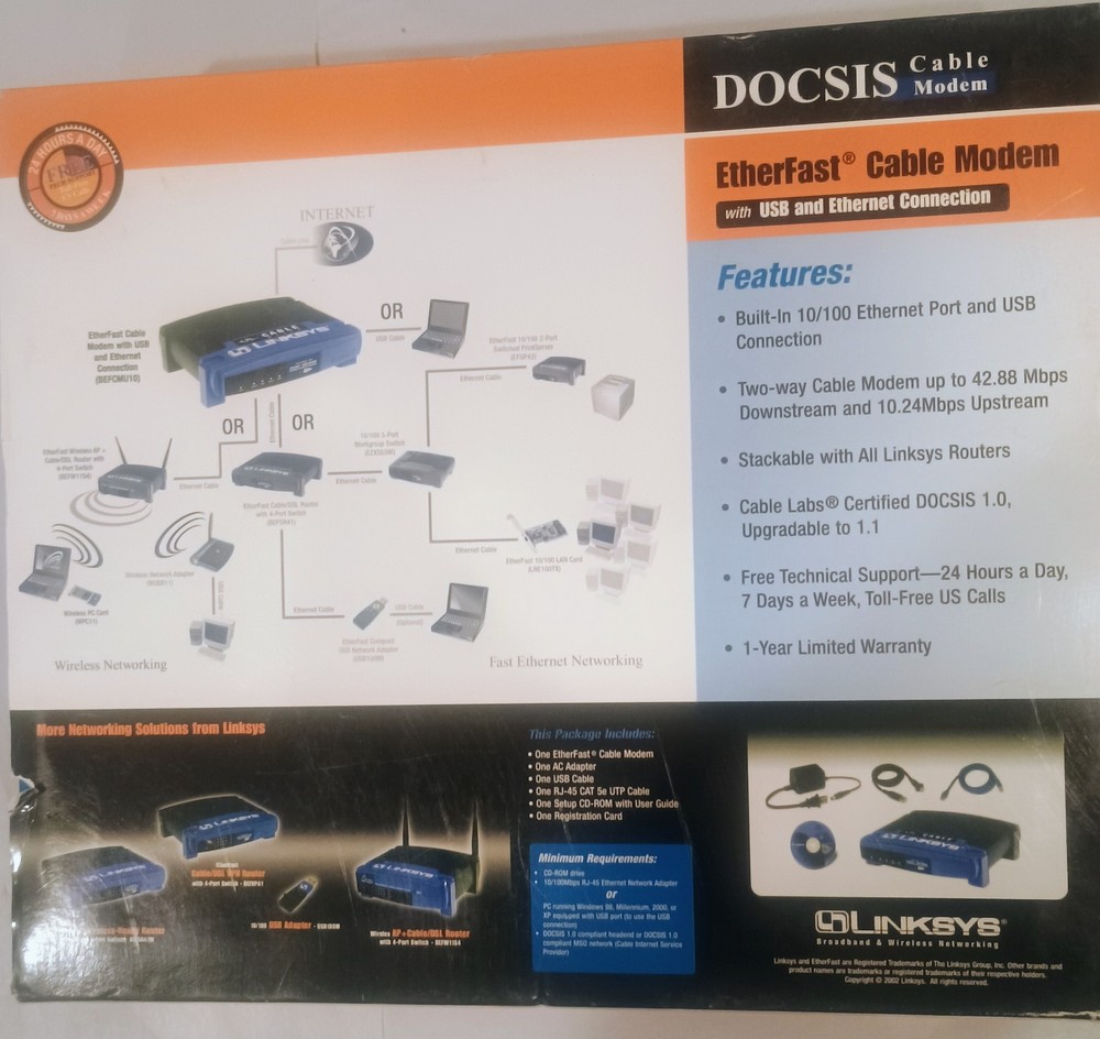 Linksys BEFCMU10 Ver. 2 EtherFast Cable Modem with USB & Ethernet Connection
