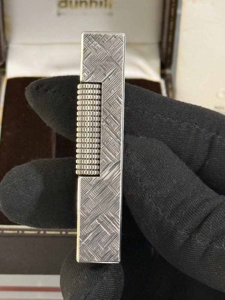 Vintage Dunhill Rollagas Silver Plated Lighter Textured Pattern Boxed