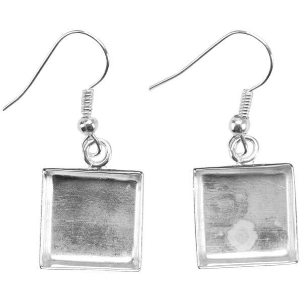 1 Pair Silver Plated 15x15mm Square Dangle Earring Mounts *