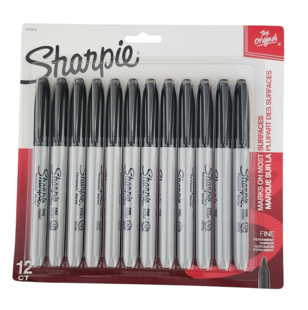 NEW Sharpie Permanent Marker, Fine Tip, Black, 12/Pack (1812419)
