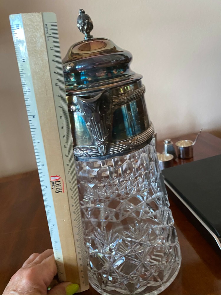 Estate Crystal & Silverplate Pitcher Decanter