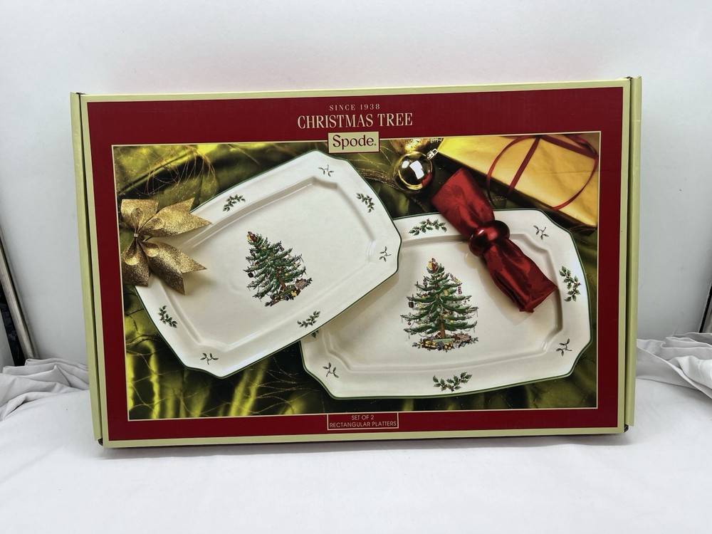 Spode Christmas Tree Rectangular Platter Set of 2 15.25” & 13.5” New In Box