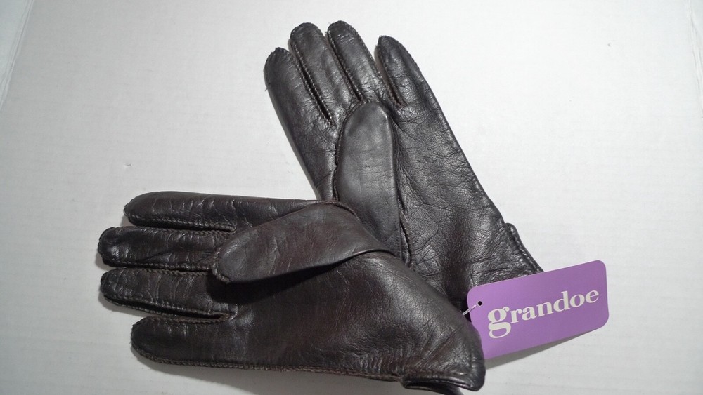 GRANDOE- LEATHER GLOVES - NEW WITH TAG - DARK BROWN - MEDIUM