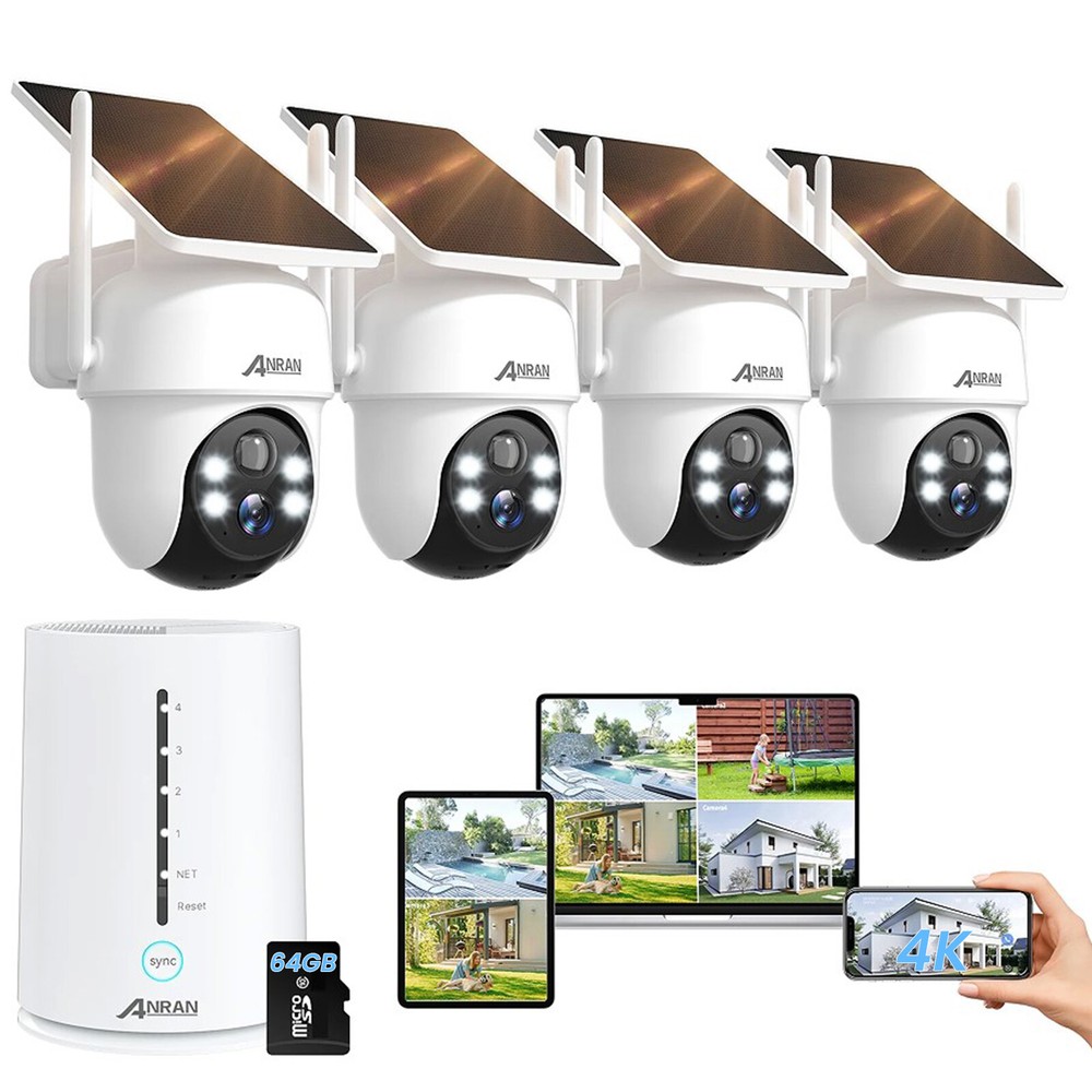 4Pcs Solar Powered Wireless Battery Security Camera System for Outdoor Home Wifi
