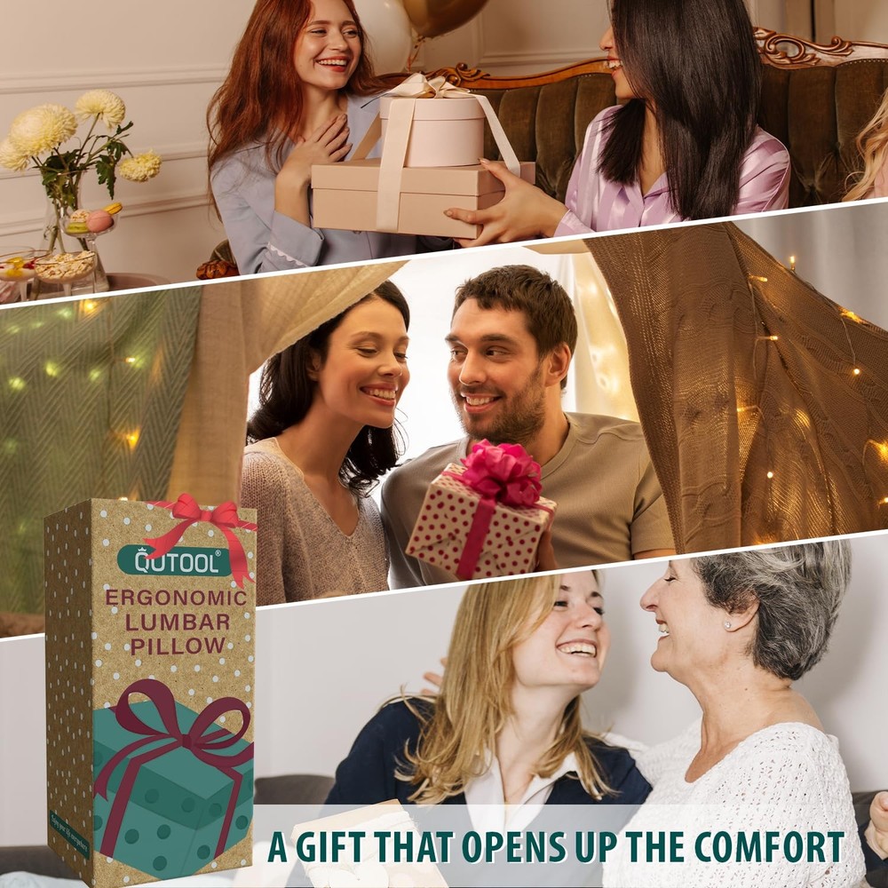 QUTOOL Lumbar Support Pillow with DIY Gift Box - Standard Size, Black