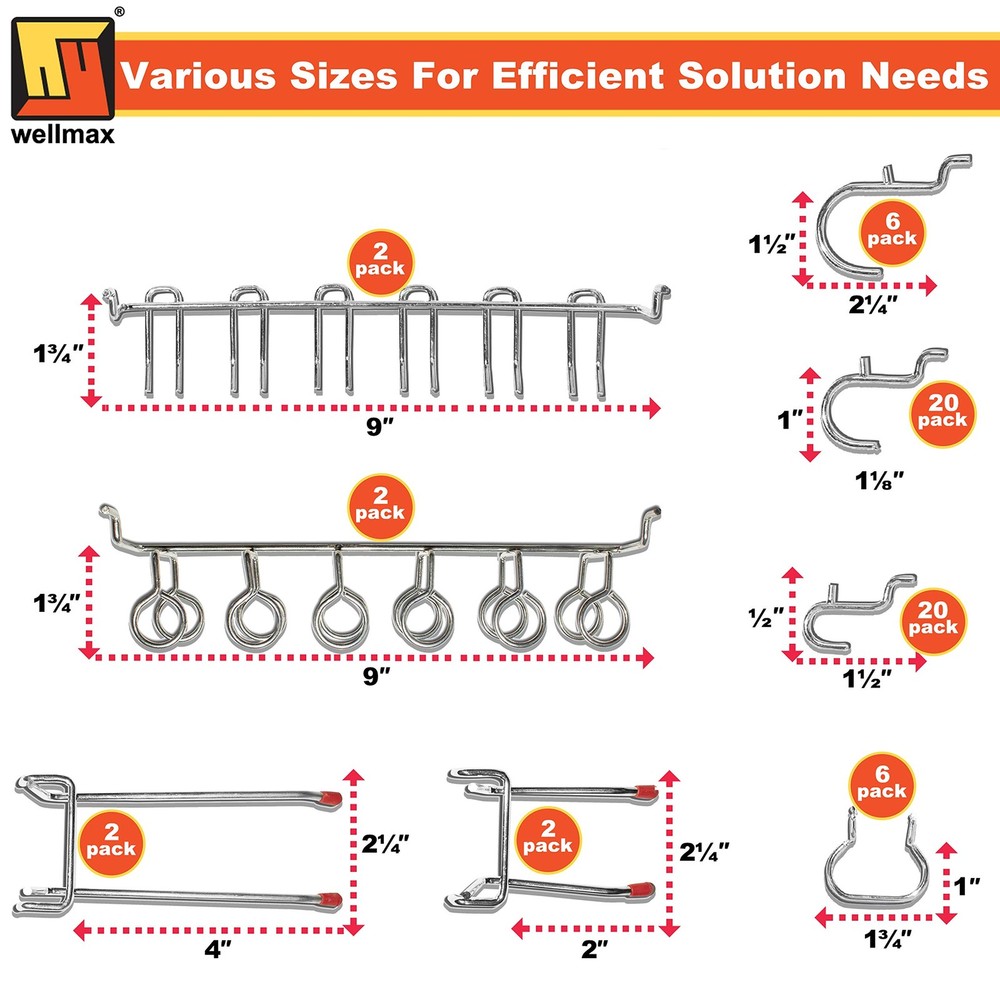 Pegboard Hooks Accessories Assortment 188 PC Heavy Duty Peg Board Hook Set