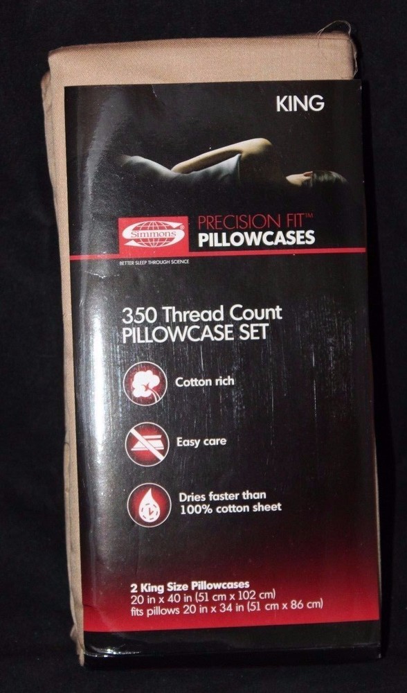 Simmons Precision Fit 350 Thread Count Pillowcase Set,2 King Pillowcases Vanilla