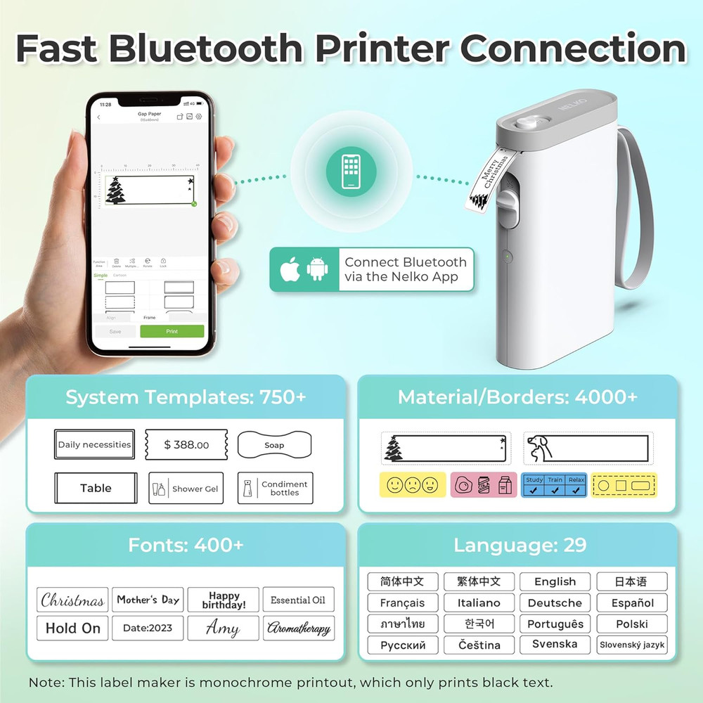 Label Maker Machine with Tape, P21 Bluetooth Label Printer, Wireless Mini Label
