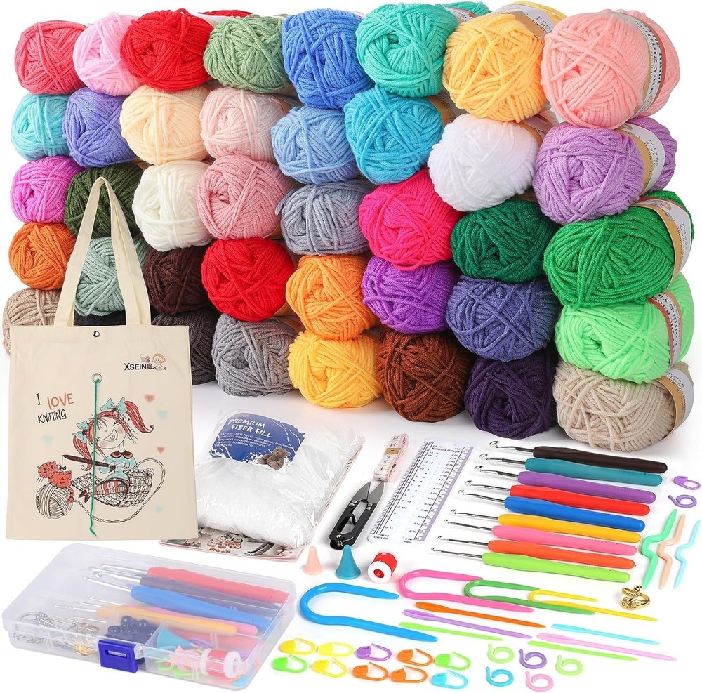 Crochet Kit with Crochet Hooks Yarn Set - Bundle Includes 40 Colors Crochet ...