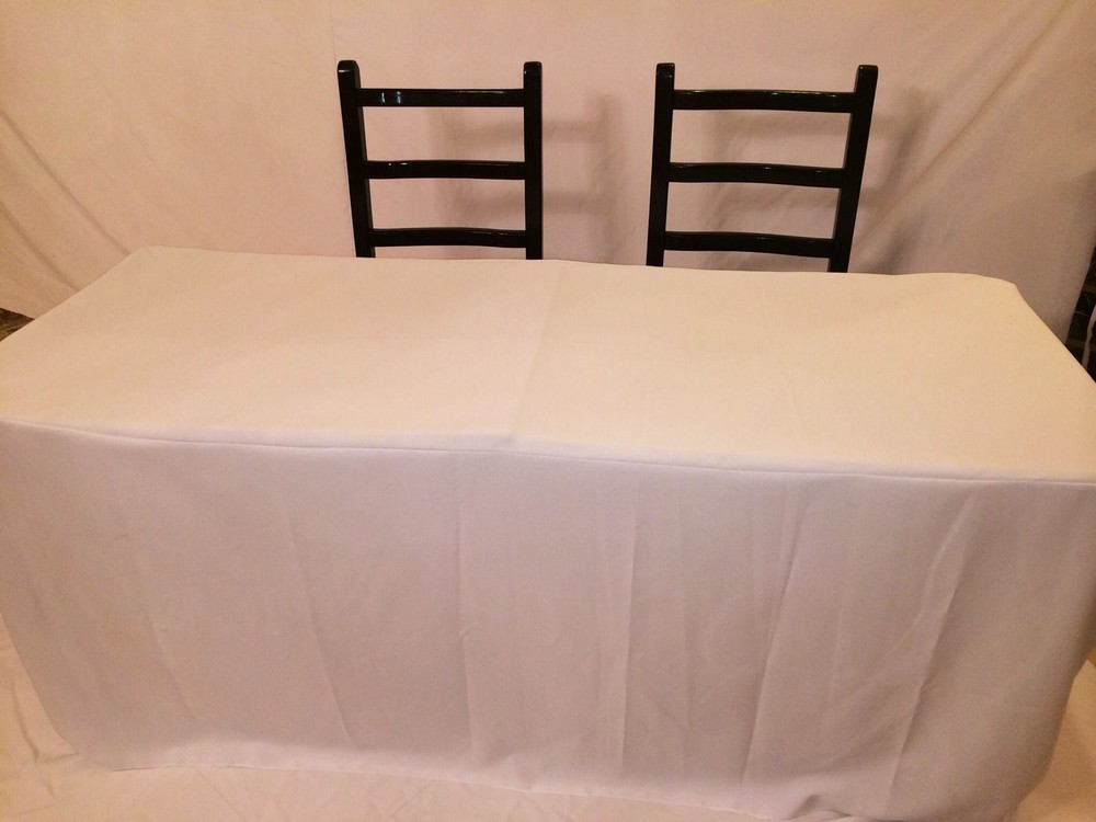 4' ft Fitted Polyester Tablecloth OPEN BACK TableCover Trade show Booth DJ White