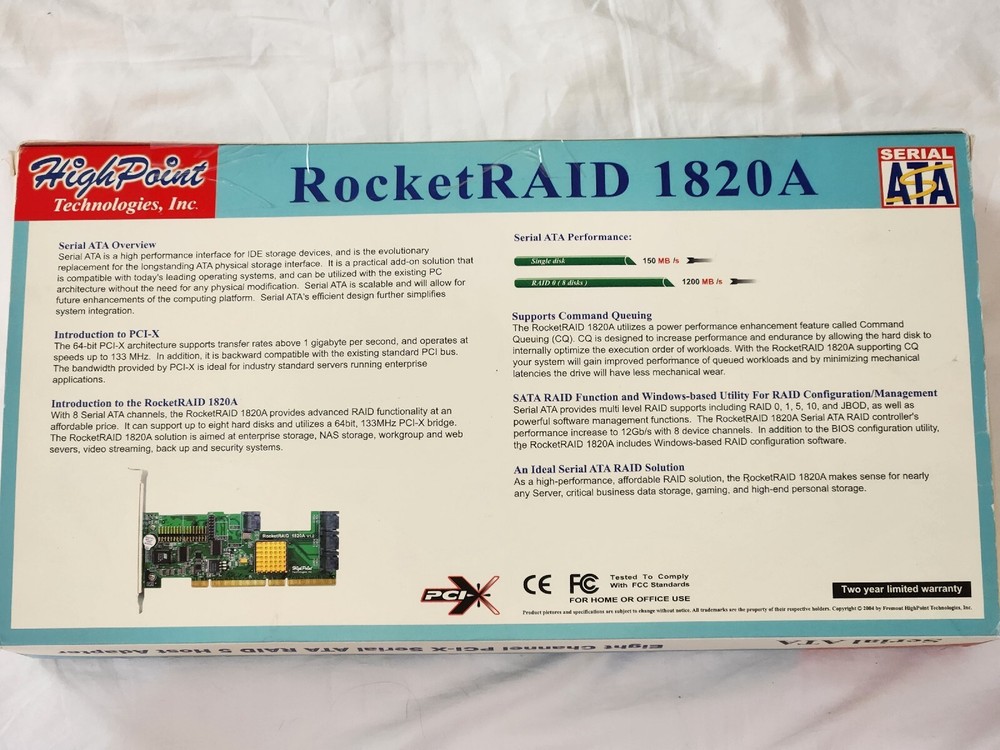 RocketRaid High Point 1820ALF 1820A V1.2 SATA Raid Controller Card w/ Software