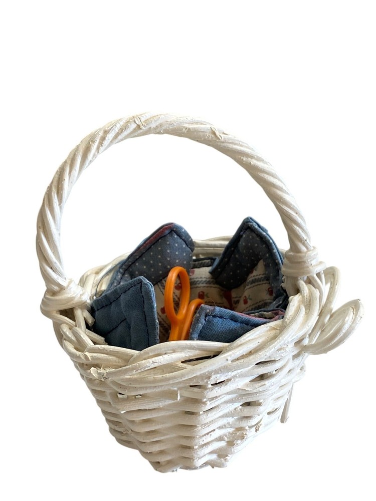Mini Sewing Basket White Wicker with Liner