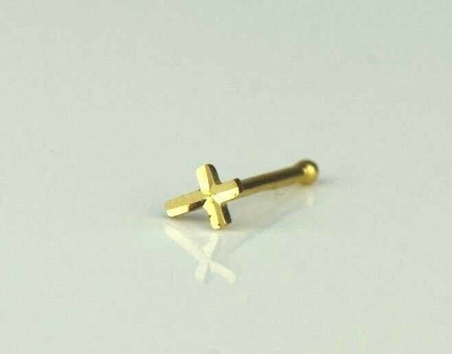 14k Yellow or White Gold Cross Nose Piercing Stud
