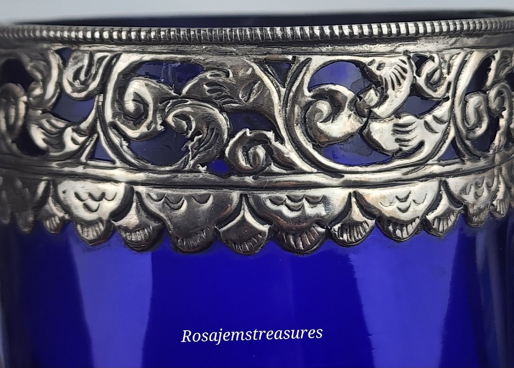 Cobalt Blue Pitcher with Silver Toned Filigree