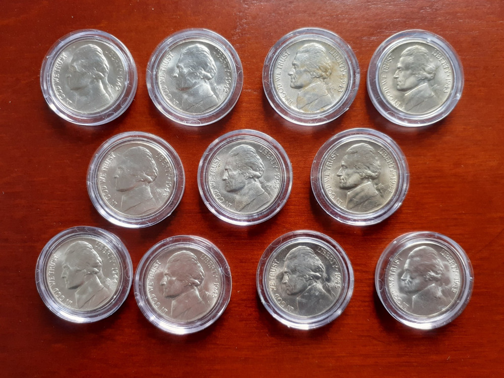 Complete WWII Uncirculated Silver Nickel Collection.