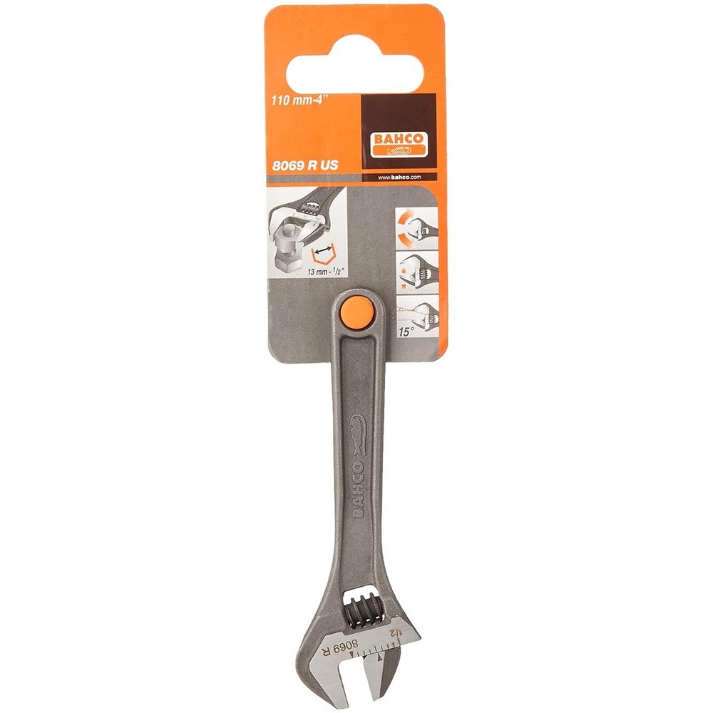 Bahco 4" Central Nut Adjustable Wrench with Phosphate Finish