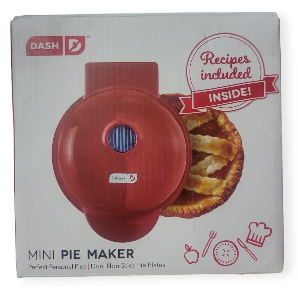 Dash Mini Pie Maker Red Non-Stick With Dough Cutter New