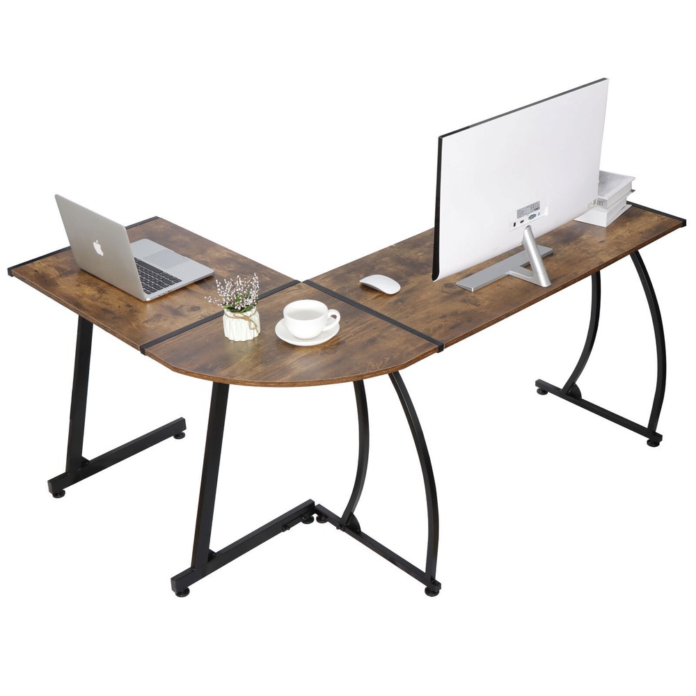L Shaped Computer Desk L Shaped Corner Desk Laptop Study Writing Table Brown
