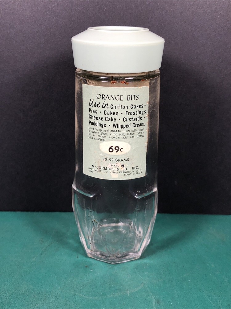 Vintage McCormick | Orange Bits | Spice Jar | Green Lid | Empty