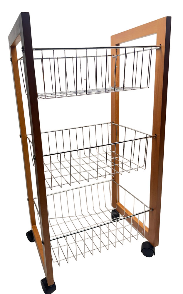 Organize it All Neu Home 3-Tier Storage Cart Wood and Metal 17744