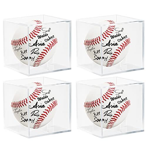 4 Pack Clear Acrylic Baseball Cube Display Case Boxes for Memorabilia Display