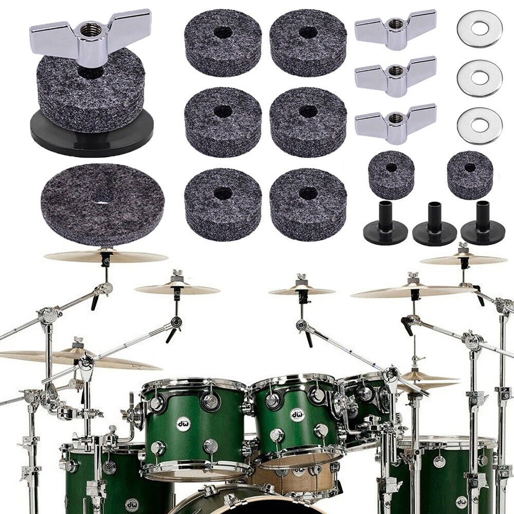18pcs Drum Replacement Felt Pad/Wing Nut/Cymbal Sleeve Base for Drum Set Kits