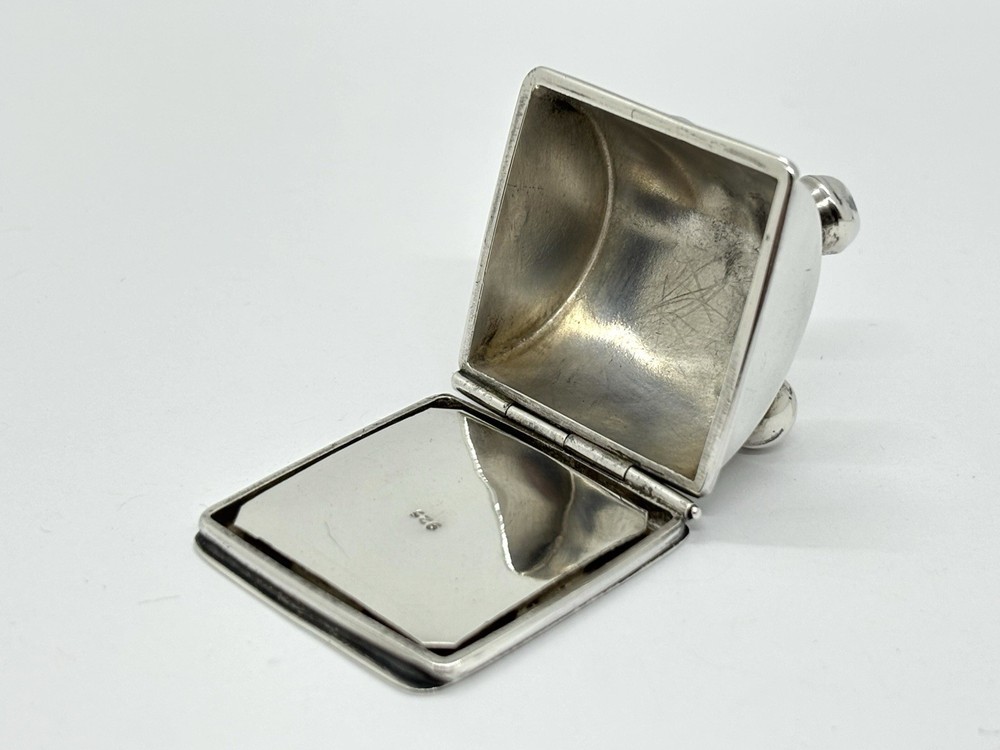 Solid Sterling silver stamp box / case / holder on raised ball feet