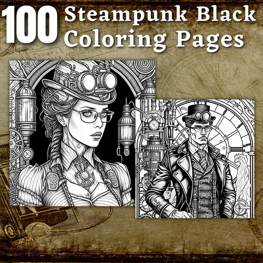 100 Steampunk Dark Coloring Pages Printable & POD Permission
