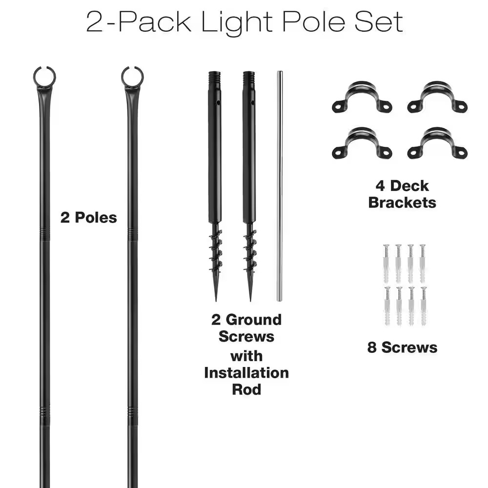 Two 9 Ft. String Light Poles, Black
