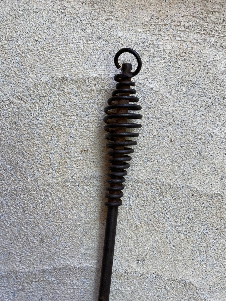Vtg 20" Long Cast Iron Coil Handle Fire Stove Poker Hook Coil Spring Handle