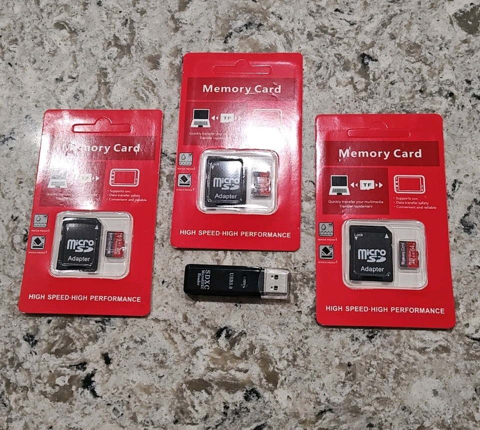 Set Of 3 64GB Memory Cards With USB MicroSDXC Reader