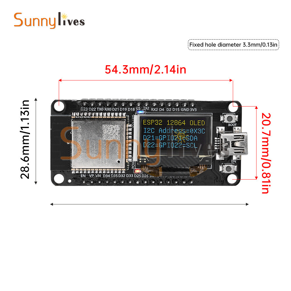 0.96" ESP32 ESP-WROOM-32D WIFI Bluetooth Development Board OLED CH340C Module