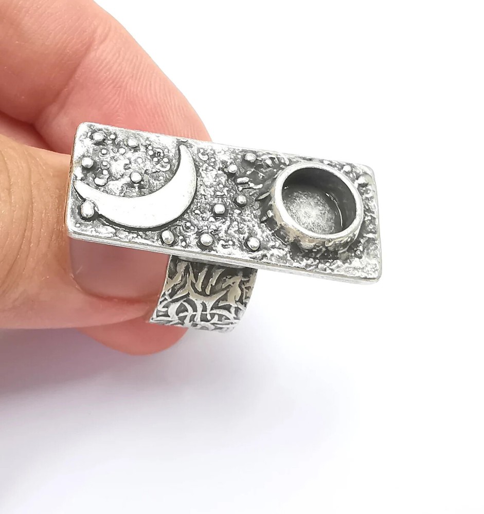 Sky Crescent Moon Ring Blank Setting Cabochon Mounting Adjustable Resin Base